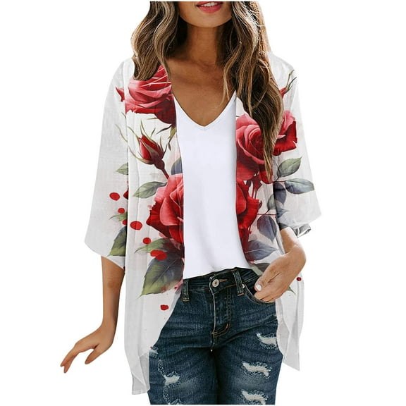 Hvyesh Women's Casual Lightweight Open Front Cardigans 2025 Summer 3/4 Sleeve Cardigans Breathable Soft Coverup