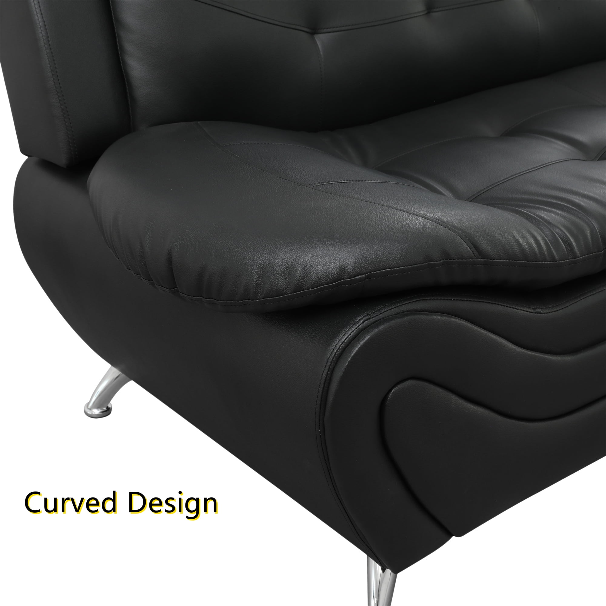 Aukfa 3 Piece Sofa Set - 76.5" Upholstered 3 Seat Sofa Couch for Living Room Bedroom, Leather, Black