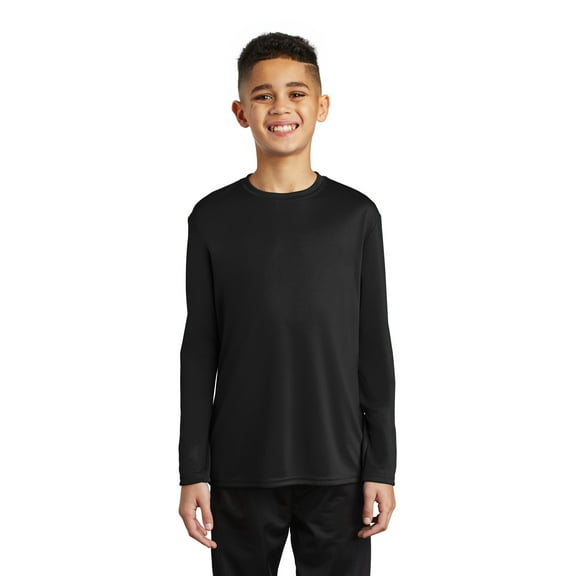 Port & Co Teen Unisex Regular Plain Long Sleeves T-Shirt Jet Black Large