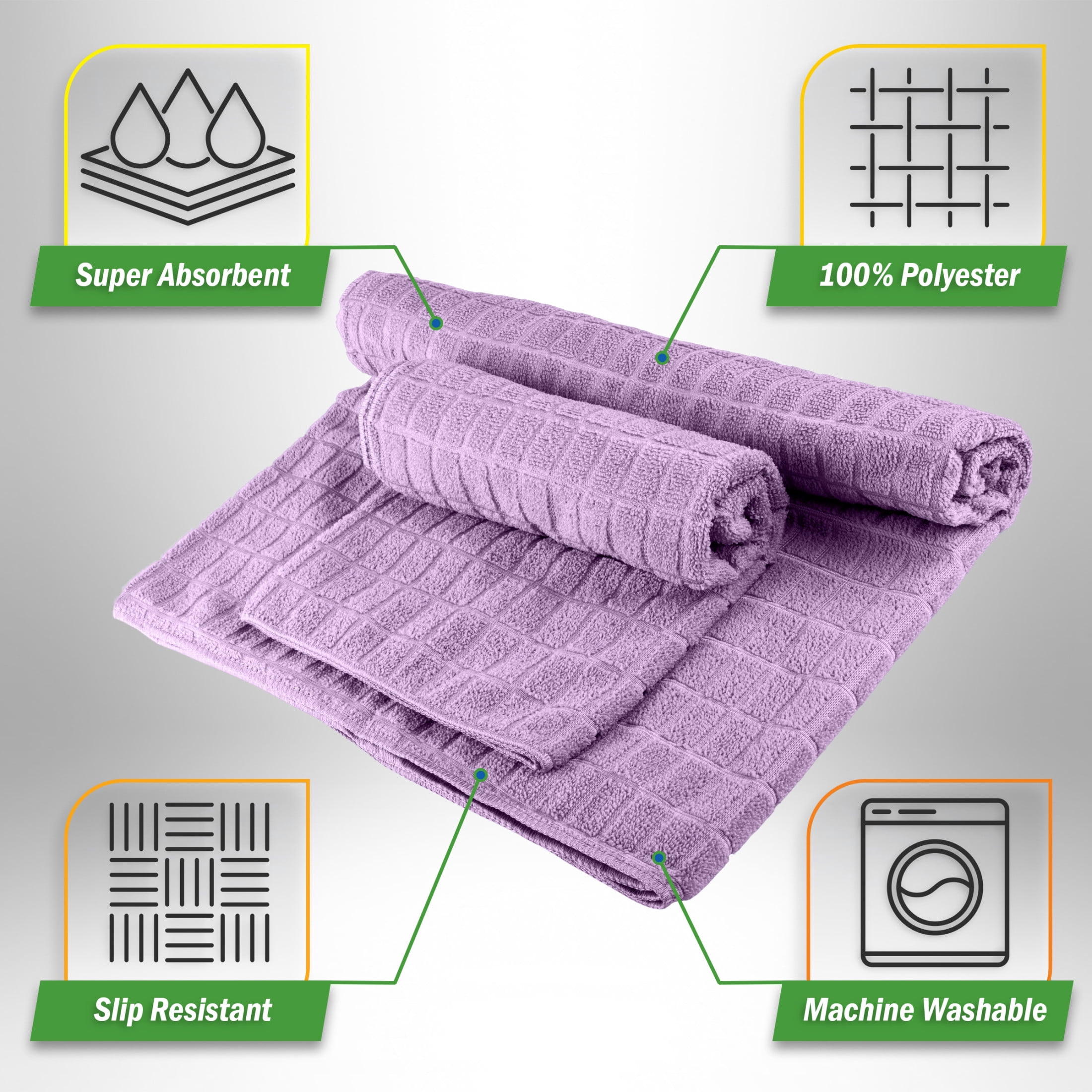 Wakeman Yoga Towel Set - 72x24 Towel for Hot Yoga and Pilates, Violet