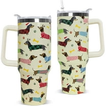 Dachshund Tumbler with Handle and Straw 40 oz Christmas Cup Weiner Dog Coffee Travel Mug Stainless Steel Insulated Water Bottle Xmas Christmas Decor Gifts for Women