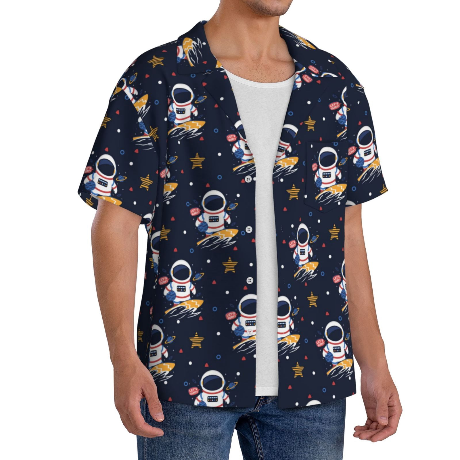 Kdxio Men's Hawaiian Shirt for Men Short Sleeve Shirt Astronaut Surfing Summer Casual Holiday Beach Button Down T-Shirts