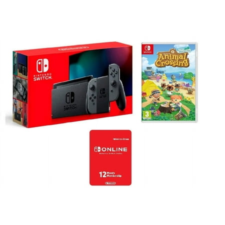 Nintendo Switch Grey Joy-Con Improved Battery Life Console Bundle with Animal Crossing: New Horizons - 2020 Best Game