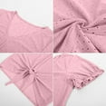 thumbnail image 7 of Fesfesfes Women's V-Neck Tops New Eyelet Embroidered Short Ruffle Sleeve T-shirt Breathable Fabric Casual Loose Front Tie Hem Tee, 7 of 7