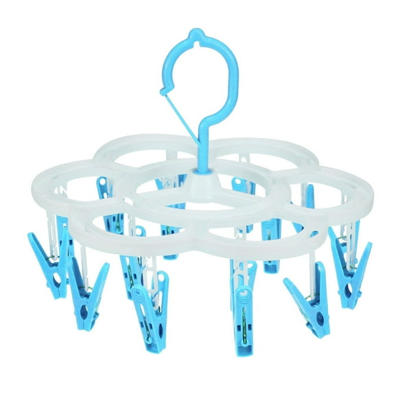Less Than 5 Rack Laundry Rack Strong Load Bearing 360 Rotation Foldable Anti Slip 16 Clips Clothes Drying Rack for Home Sky Blue