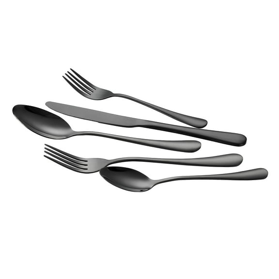 KFFKFF 30-Piece Black Silverware Set, Stainless Steel Flatware for 6, Mirror Polished Utensils, Dishwasher Safe Tableware for Home and Kitchen, Includes Knife, Fork, and Spoon