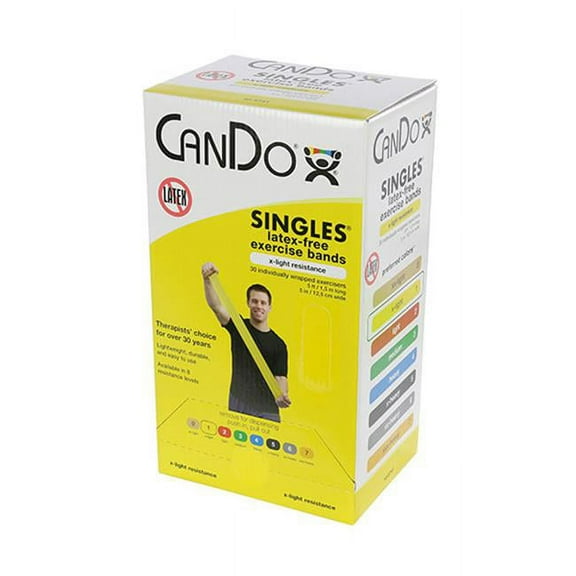CanDo Latex-Free Exercise Band, 5-Foot Singles, 30-Pieces Dispenser, Yellow