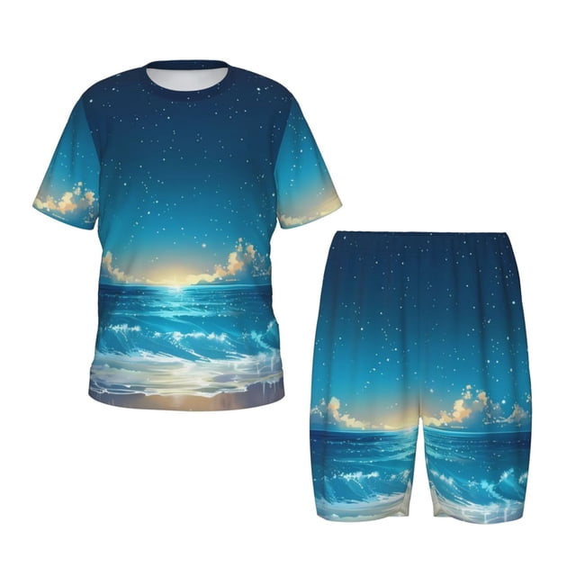 Balery Night Sky Beach Scene Conjunto de Pijama Infantil de Manga Corta con Estampado – Ropa de Dormir de Algodón Suave-Medium