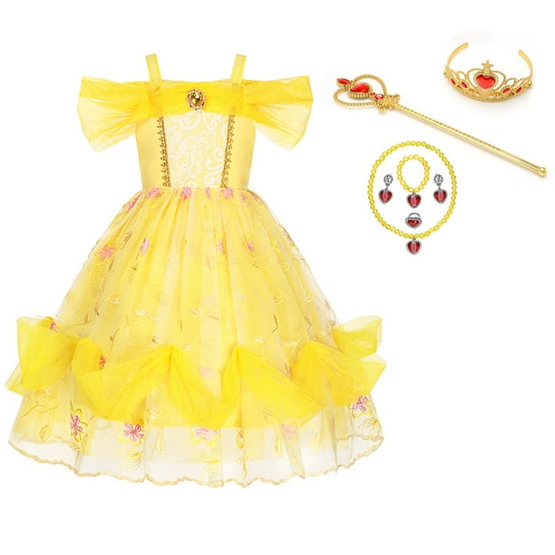 Vestido de princesa Bella La Bella y La Bestia Cosplay vestidos de ninas para fiesta de fantasia disfraz de ninos guantes de corona rosa ropa para ninos 5 6T Gao Jinjia LED