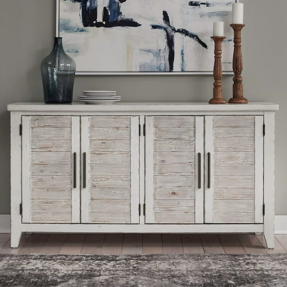 Liberty Furniture Backroads Buffet Cabinet for Dining Room Storage - Weathered White & Parchment