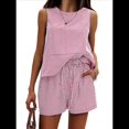 thumbnail image 1 of Conjunto de Dos Piezas de Verano para Mujer: Camiseta Sin Mangas y Pantalones Cortos A Juego, Chándal de Algodón A Rayas, Rayas Rojas, Talla XXL, 1 of 8