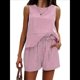 thumbnail image 1 of Conjunto de Dos Piezas de Verano para Mujer: Camiseta Sin Mangas y Pantalones Cortos A Juego, Chándal de Algodón A Rayas, Rayas Rojas, Talla XXL, 1 of 8