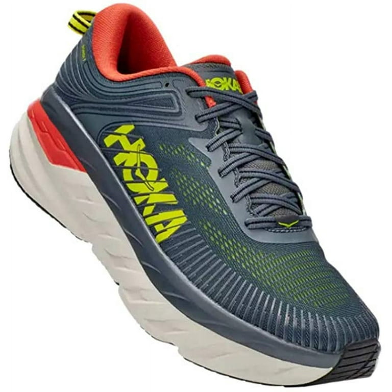 Hoka One 1110518-WWH: Men's Bondi 7 White/White Running Shoes (13 D(M) US  Men, Turbulence/Chili)