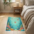thumbnail image 3 of ODIKA 2'x3' Washable Accent Rug Pet Friendly, Bedside Mat Green Coral Ocean Seafoam with Octopus Cheerful Sea Life Turtles and Starfish for Bedroom, Nursery, RV, 3 of 7