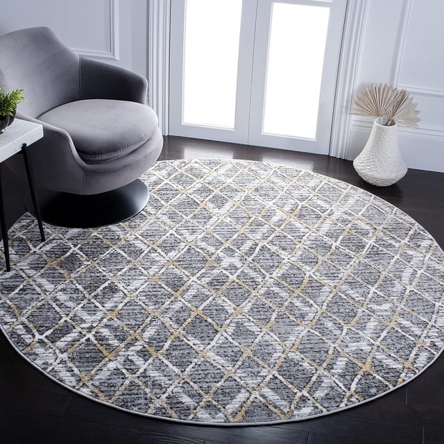SAFAVIEH Lagoon Collection Area Rug - 6'7" Round, Grey & Gold, Distressed Design, Non-Shedding & Easy Care, Ideal for High Traffic Areas in Living Room, Bedroom (LGN515F)