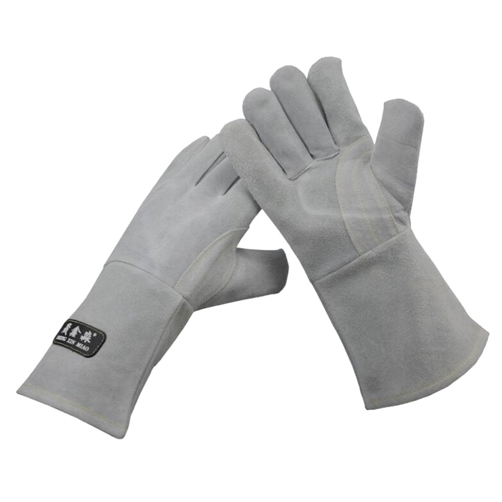 1 Pairs Lightweight Welding Heat Resistant Working Gloves Leather 35cm Grey 