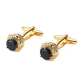 thumbnail image 1 of Gemelos elegantes con circonitas cúbicas negras para hombre chapados en oro, 1 of 3