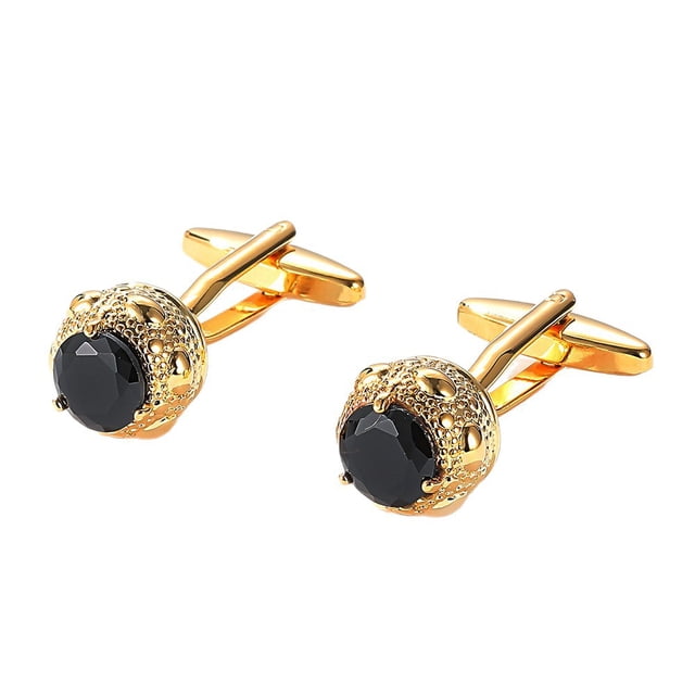 Gemelos elegantes con circonitas cúbicas negras para hombre chapados en oro