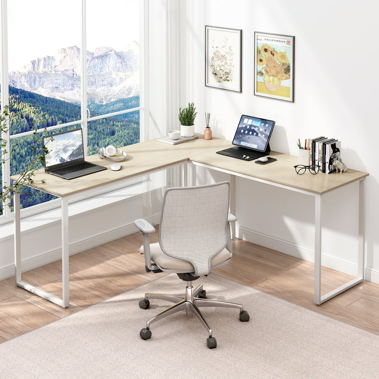 58 Computer Office Desk with LED Light & Bookshelf Bedroom L