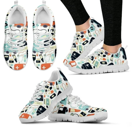 

Fashion Red Medical Lace Up Sneakers Nurse Shoes Comfortable Outdoor Casual Shoes Breathable Flat Sneakers Zapatos