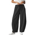 thumbnail image 4 of SAWOBUUN Wide Leg Pants for Womens Corduroy Baggy Barrel Pants High Waisted Drawstring Casual Pants with Pockets, 4 of 8