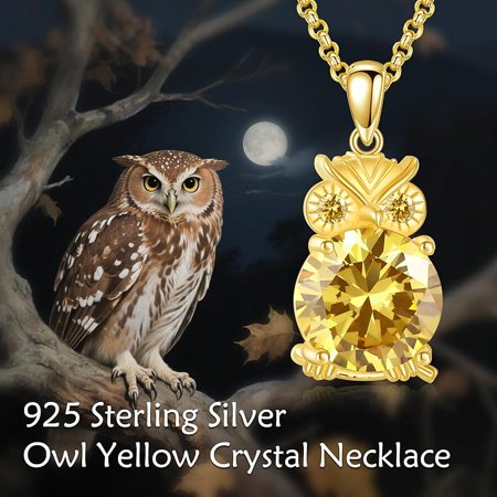 SISGEM 925 Sterling Silver Owl Necklace for Women, Citrine Owl Pendant Necklace Birthstone Valentine's Day Birthday Mothers Day Graduation Animal Jewelry Gifts for Her Mom Girlfriend Daughter 18+2"