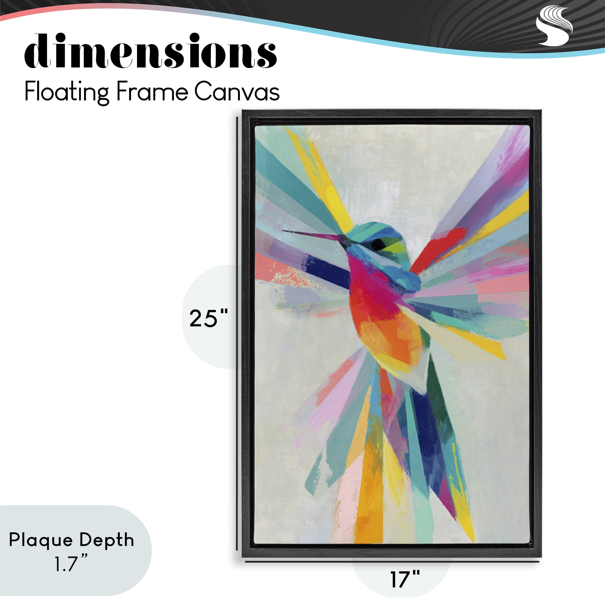 Stupell Industries Rainbow Winged Hummingbird Black Framed Floater Canvas Wall Art, design by Chromatic Storm Studio