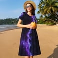 thumbnail image 4 of Balery Purple And Blue Nebula Vestidos sueltos de manga corta para mujer, vestidos de verano 2025, vestidos casuales de corte A con vuelo., 4 of 6