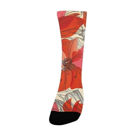 

Flowers Floral Theme Flowers in Retro Style Pattern Romantic Design Decorative Print Red Sand Brown Women s Custom Socks (Made In USA)