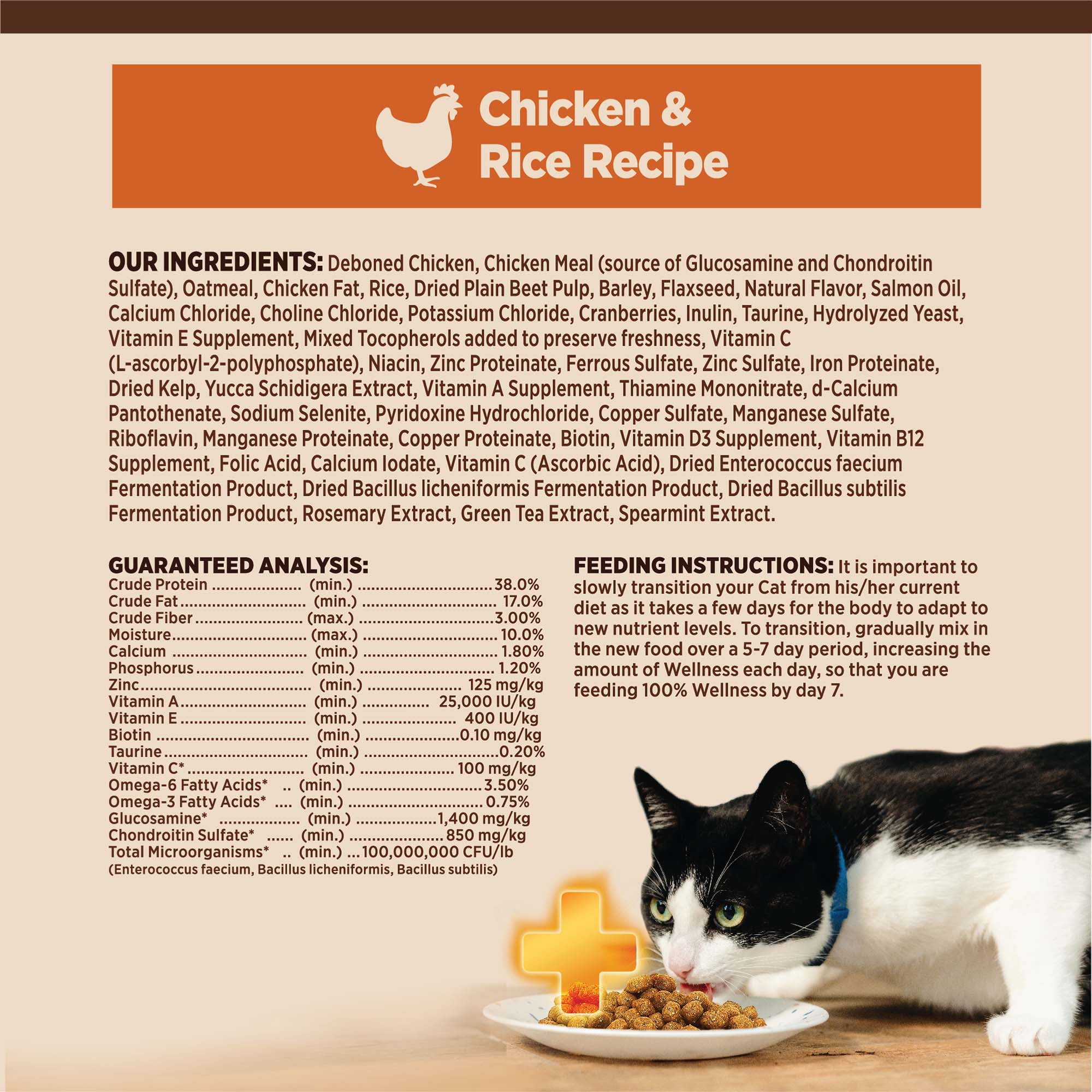 Wellness CORE+ Adult Dry Cat Food, Natural, Wholesome Grains Kibble, Digestive Health Chicken and Rice Recipe, 5 lb Bag