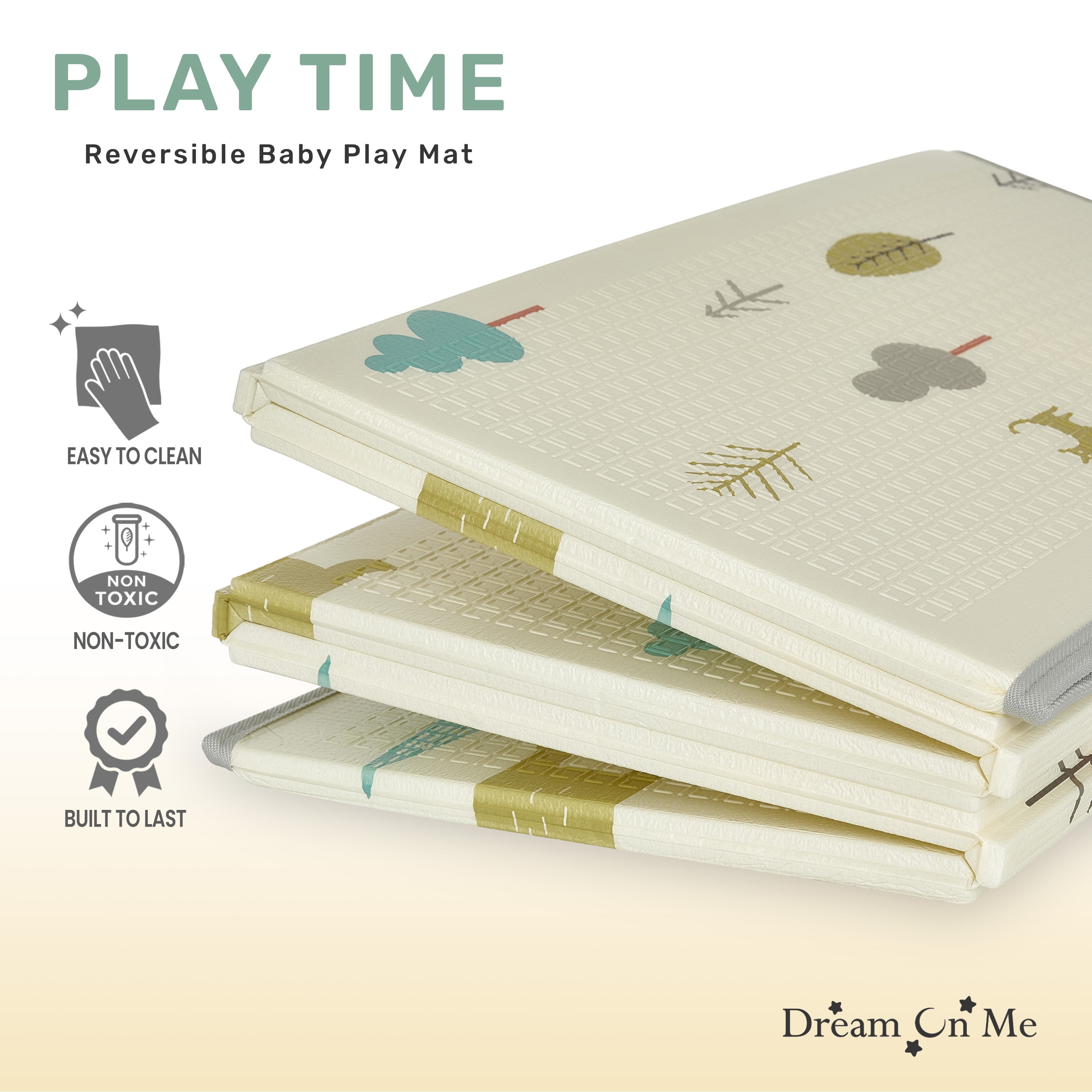 Dream On Me Play Time Reversible Baby Play Mat Foldable Extra Large Thick Foam Crawling Playmats for Toddlers Waterproof Portable Playmat Yoga/Picnic/Game Mat Indoor/Outdoor, Cloud and Jungle Bear