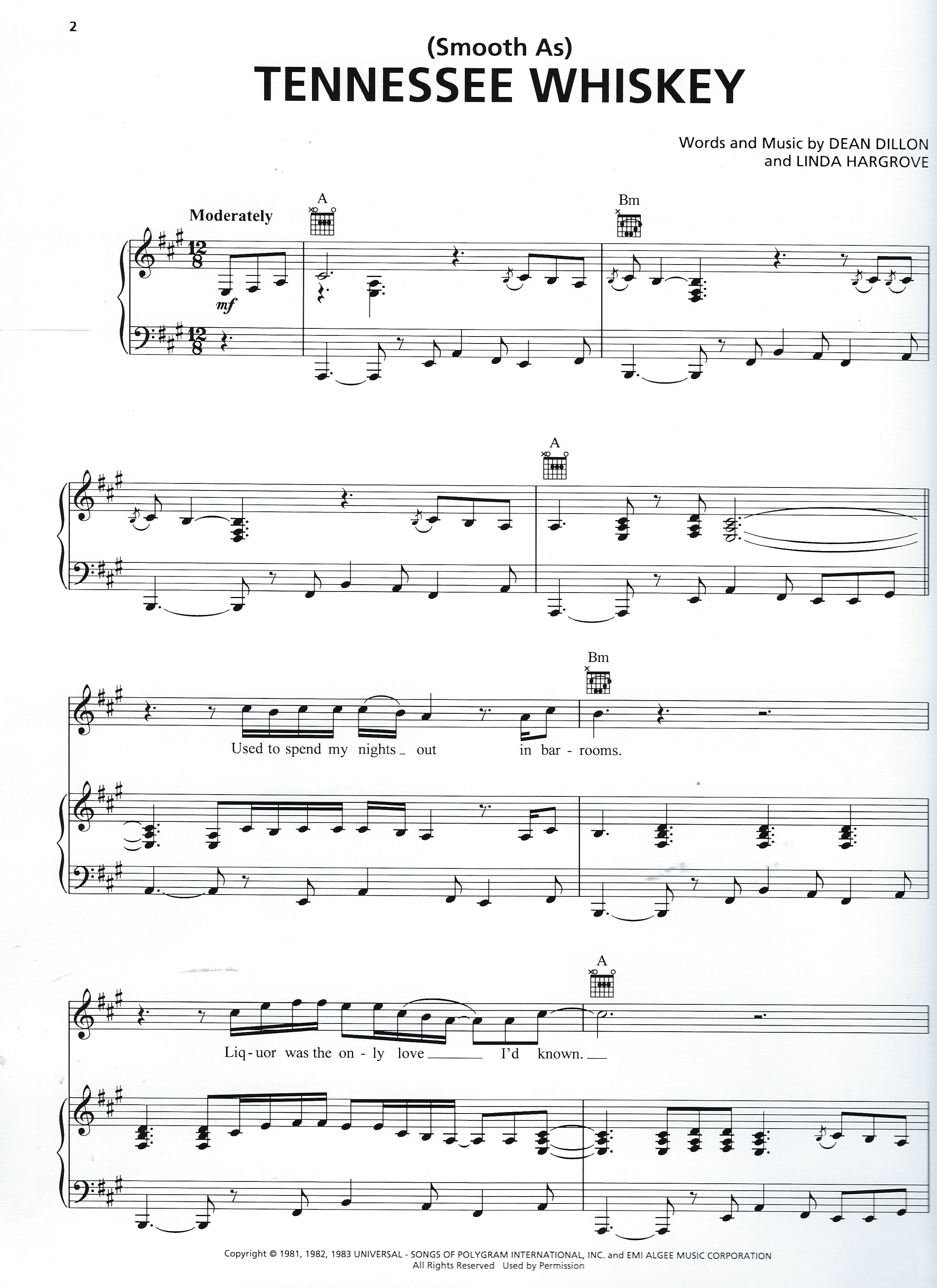 Tennessee Whiskey Sheet Music