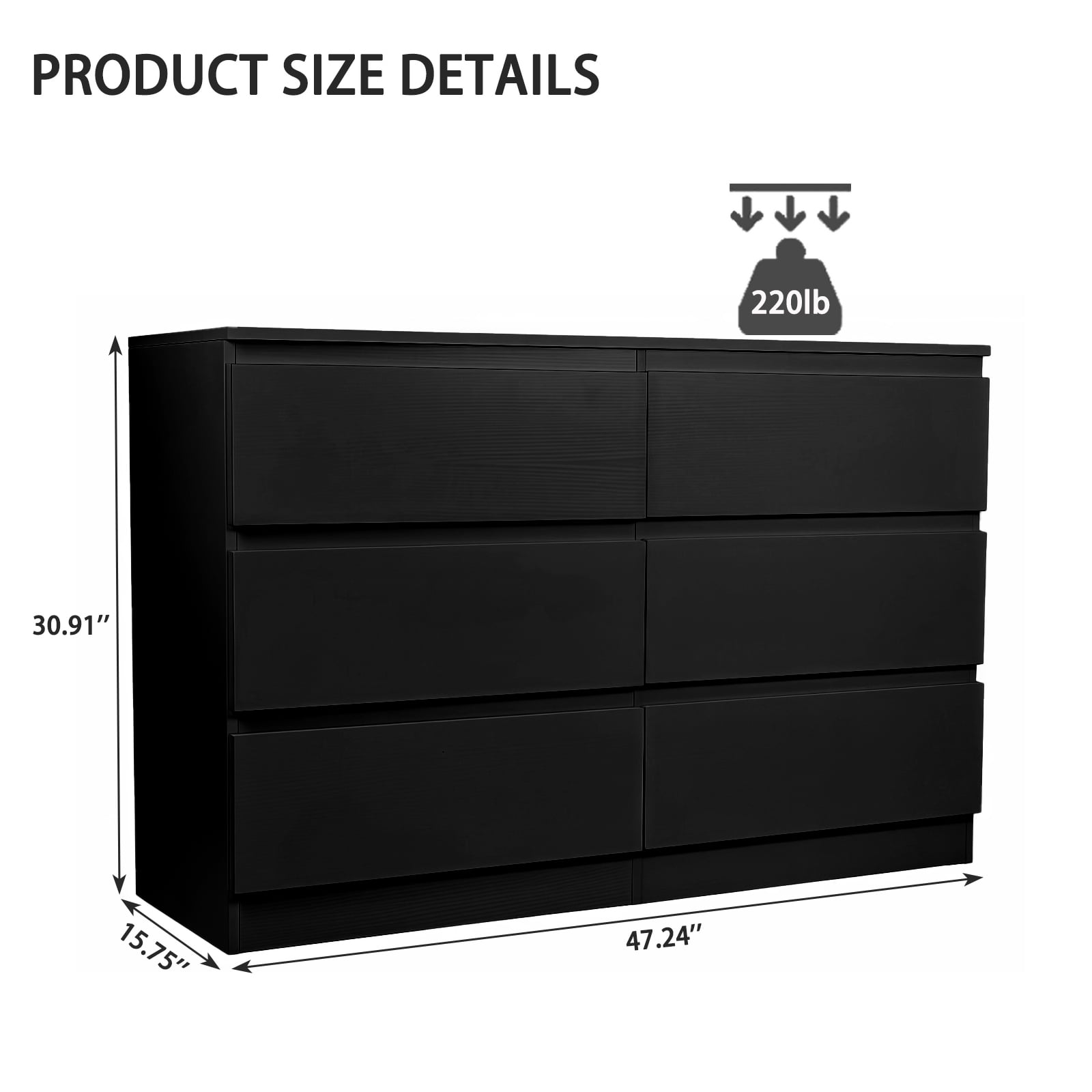 Aukfa Modern 6 Drawer Dresser, Wide TV Stand for Bedroom & Living Room,Black