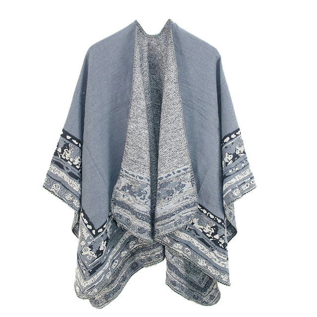 Couverture d'Hiver Chaude pour Femmes Surdimensionnée Imprimée Cape Châle Cardigan Doux Confortable Haut Tricoté