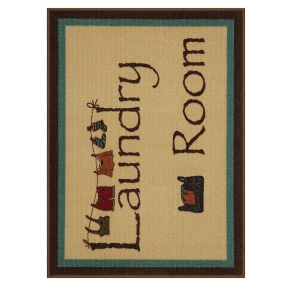 Ottomanson Non-Slip Rubberback Bordered 2x3 Laundry Room Rug, 26" x 35", Beige