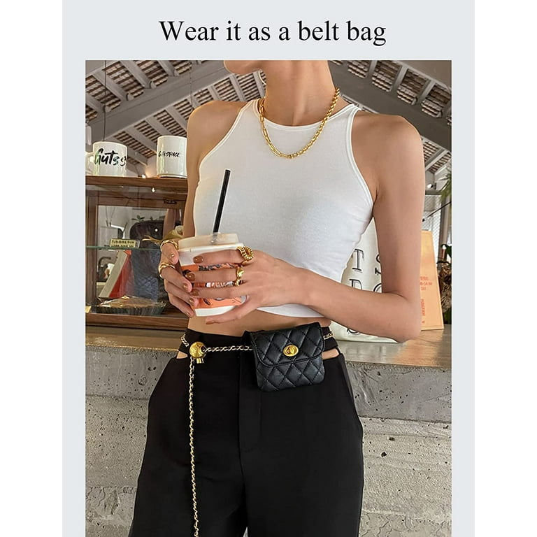 bemylv leather chain belt bag for women black crossbody
