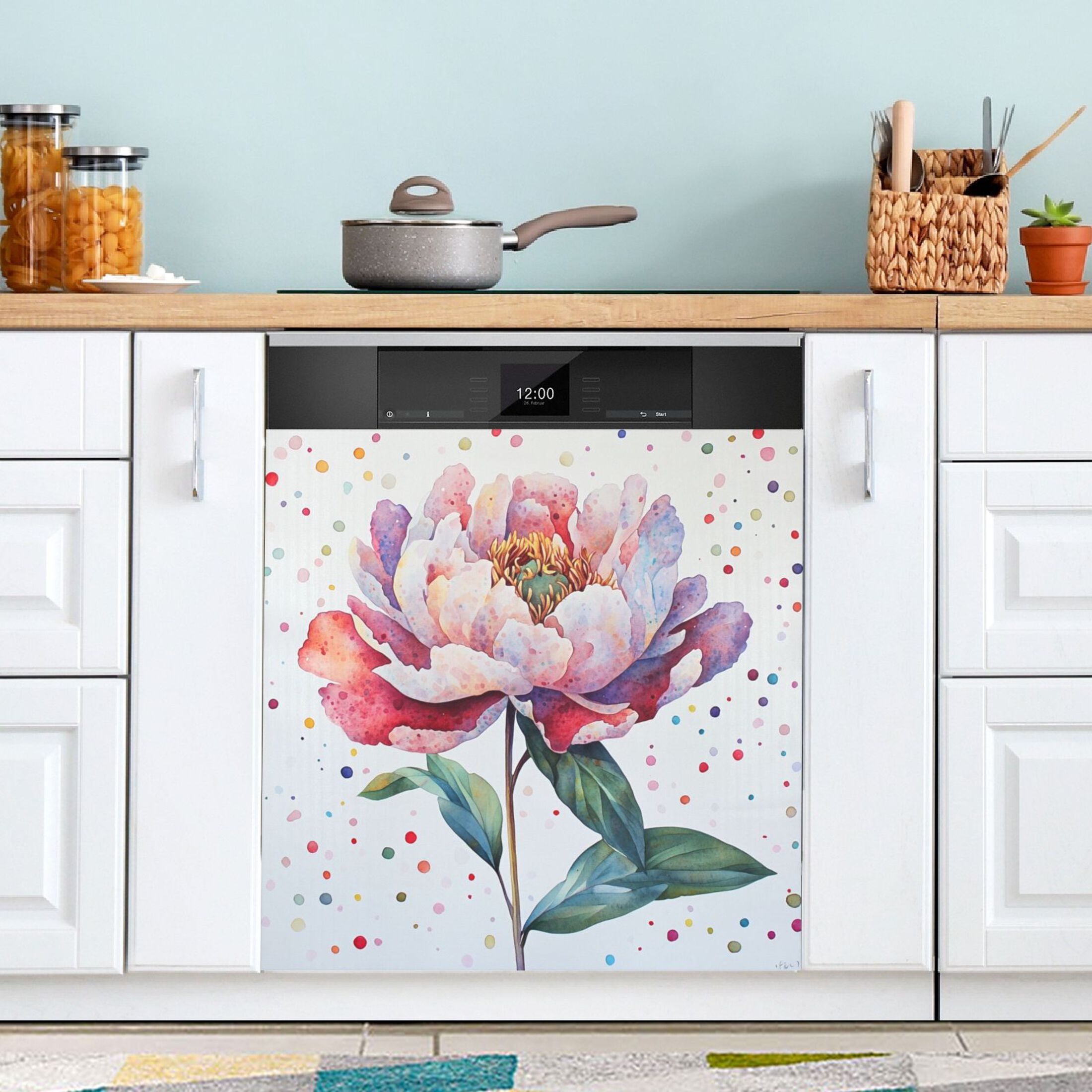 Dishwasher Magnetic Sticker 23x26 Inch Refrigerator Magnetic Sticker Washing Machine Magnetic Sticker Kitchen Panel Magnetic Sticker Home Decor Purple Watercolor Flowers