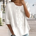 thumbnail image 3 of Women's Floral Embroidered Cotton Linen Shirt Casual Loose 3/4 Sleeve Blouse, 3 of 9