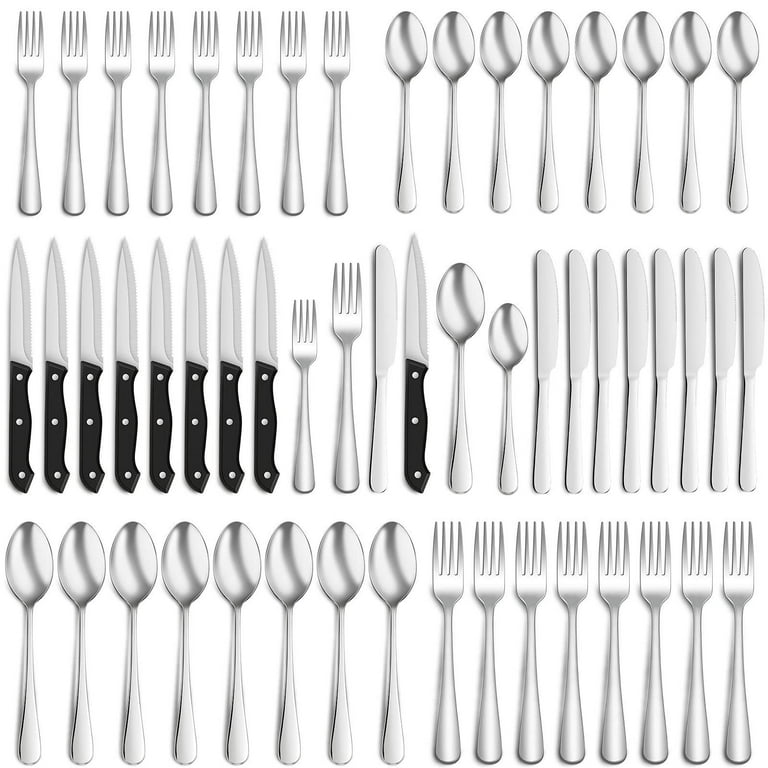 48 Piece Silverware Set with Steak Knives, Stainless Steel