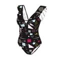 thumbnail image 4 of Yiaed Colorful Geometry Print Women's Ruffled One Piece Swimsuit V Neck Swimwear Slimming Monokini for Woman-Medium, 4 of 8