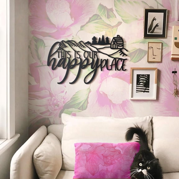 SUSSEXHOME Happy Place Home Decor Metal Wall Art - Inspirational Sign for Bedroom, Living Room, or Office, Modern Style (27" L x 16.5" W / 69x42 cm)