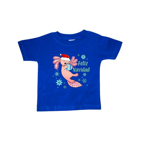 Feliz Navidad Cute Axolotl in Santa Hat with Snowflakes Baby T-Shirt