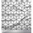 thumbnail image 1 of Soimoi White Japan Crepe Satin Fabric Maze Cube Geometric Print Fabric by Yard 42 Inch Wide, 1 of 3