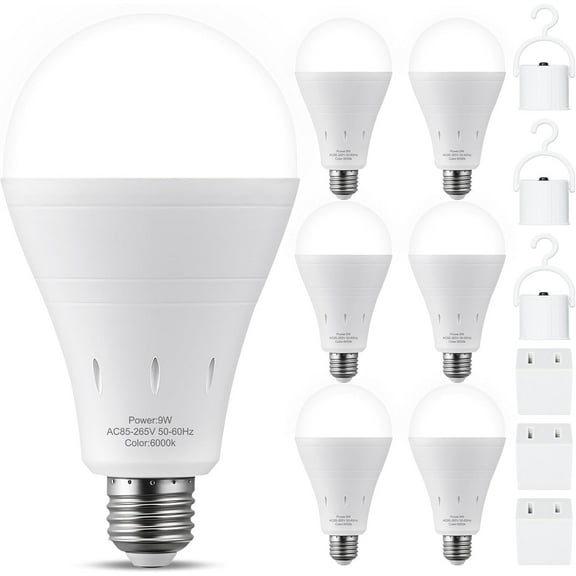 6-Pack Rechargeable LED Light Bulbs, 9W,60W Equivalent, Daylight 6000K