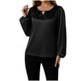 thumbnail image 2 of Dxzfnsa Women's Fashion Solid Color Leisure Long Sleeve Small V-neck Round-Neck Shirts Tops for Women Trendy Black-M, 2 of 4