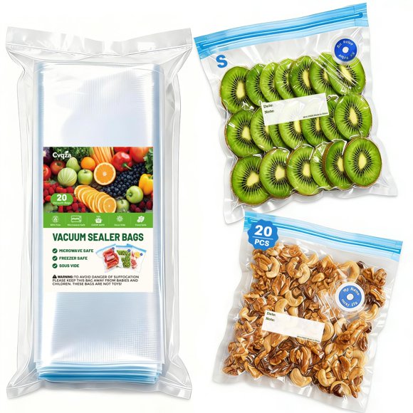 Bolsas reutilizables para sellado al vacío Cvqza, libres de BPA, 22 x 21 cm, 20 unidades