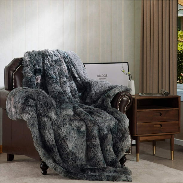 Golden Home Fuzzy Faux Fur Reversible Tie Dye Sherpa King Size Throw Blanket For Sofa Couch And Bed Super Soft Plush Fluffy Fleece Blanket 108x90 Inches Grey Walmart Com Walmart Com