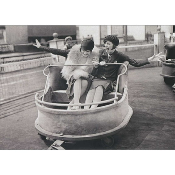 Avanti Press Women on Whip Amusement Park Ride Black and White Vintage Photo Friendship Card for Woman