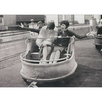 Avanti Press Women on Whip Amusement Park Ride Black and White Vintage Photo Friendship Card for Woman