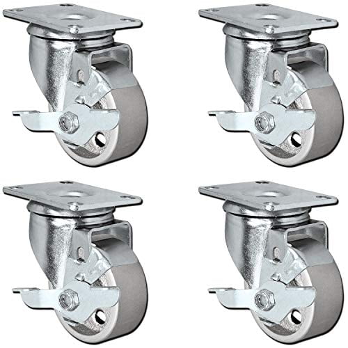Set of 4 All Steel Swivel Plate Caster Wheels with Brakes Locking